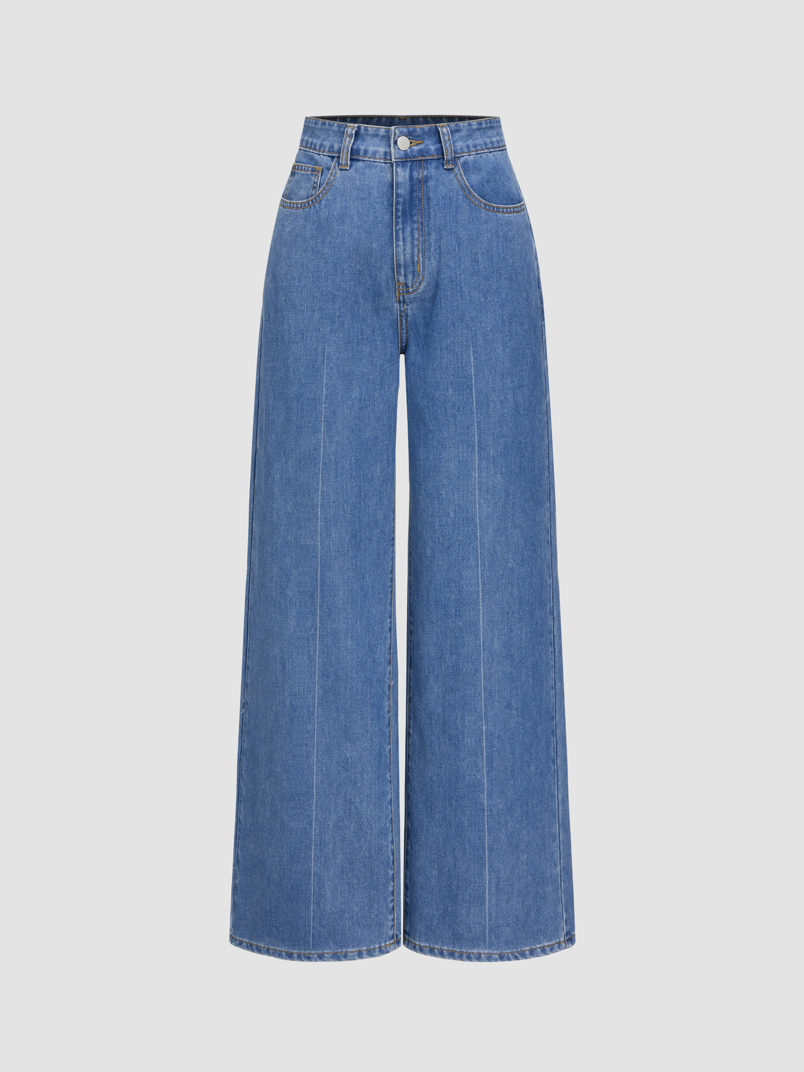Jeans feminino de algodão solto cintura alta perna larga jeans