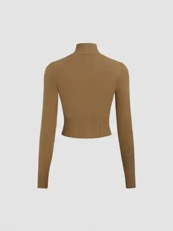 Hochhalsiger einfarbiger Reißverschluss Strickjacke