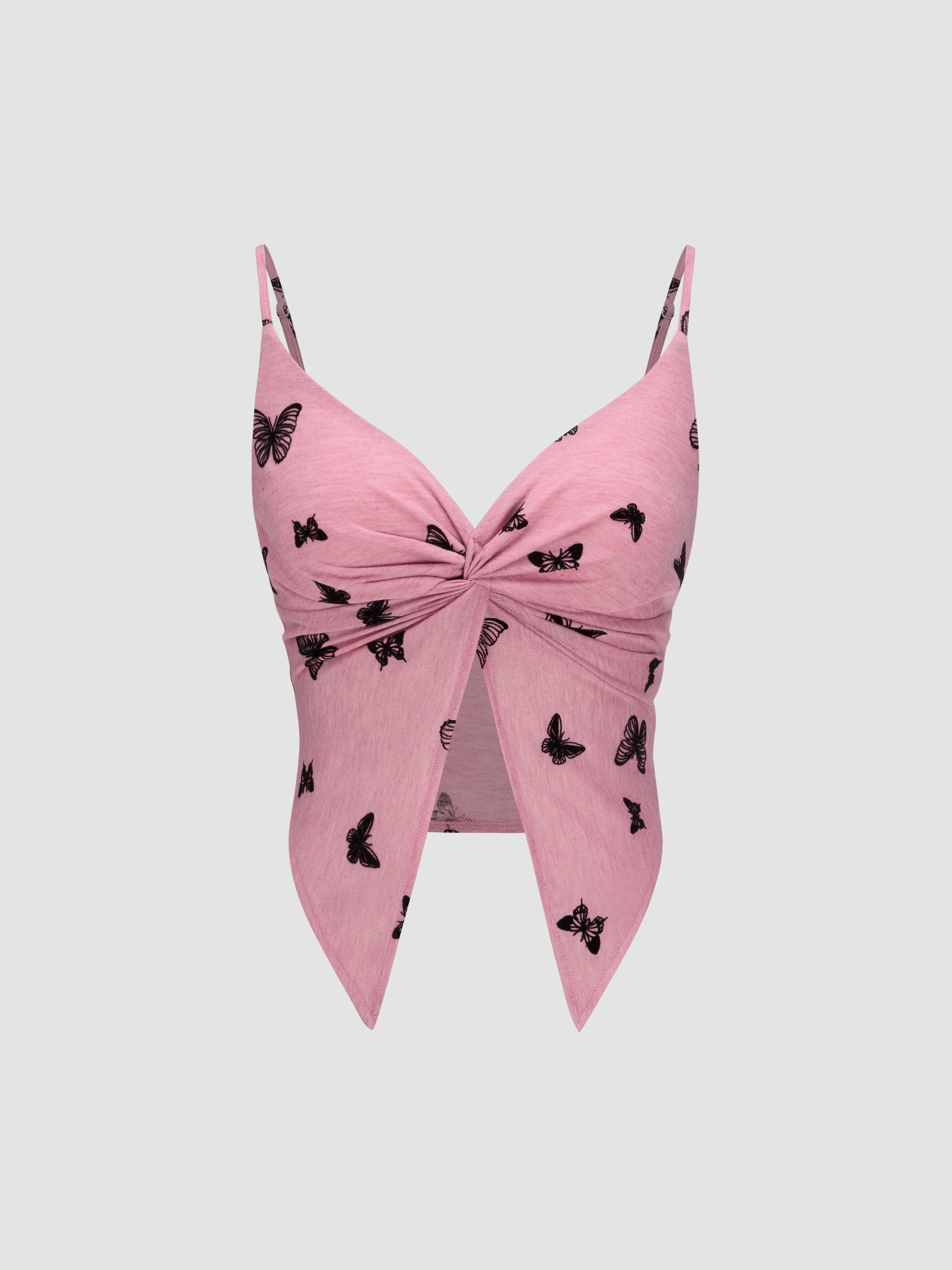 Knit Fabric Butterfly Twist Cami Top For Music Festival/Live House ...