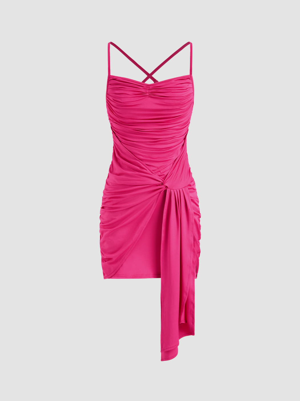 Square Neck Solid Criss Cross Ruched Mini Dress