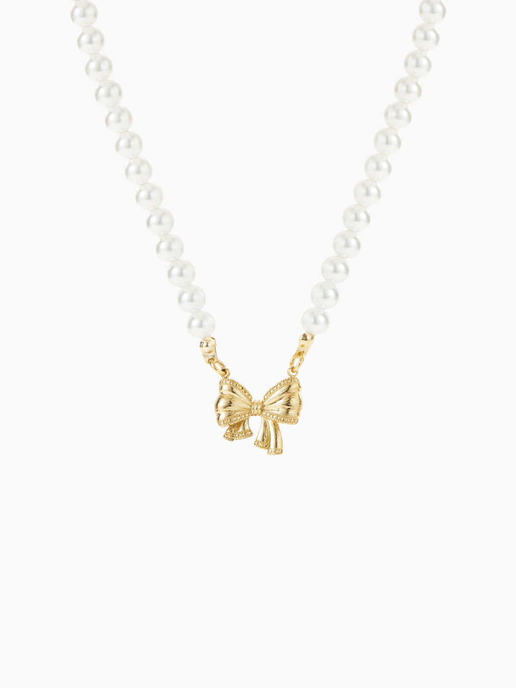 18k Gold Plated Hand Beaded Faux Pearl Bowknot Pendant Decor Necklace 