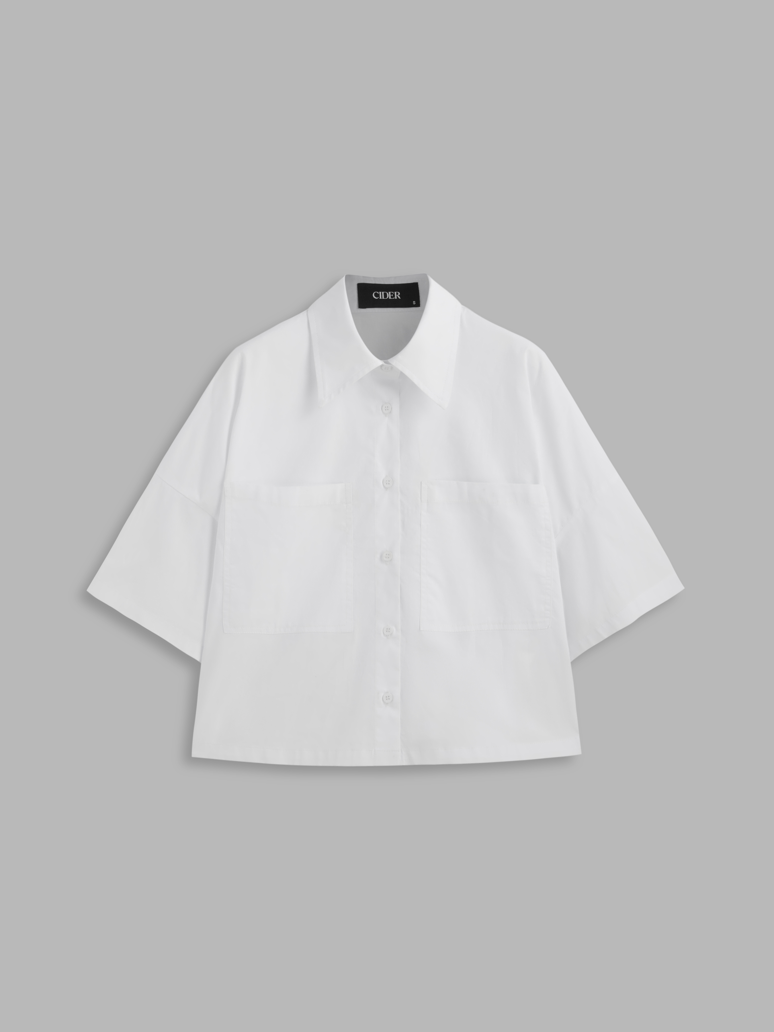 Woven Collar Solid Pocket Short Sleeve Crop Shirt For School