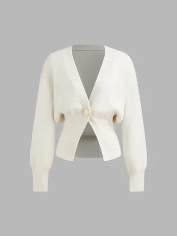 Knit V-neck  Metallic Button Cardigan