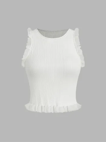  Rüschen Saum Gestrickte Kurze Weste