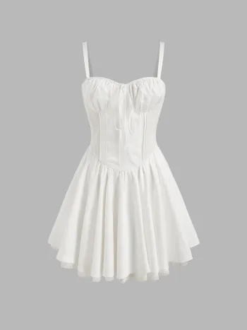 Solid Sweetheart Corset Lace Up Ruffle Mini Dress