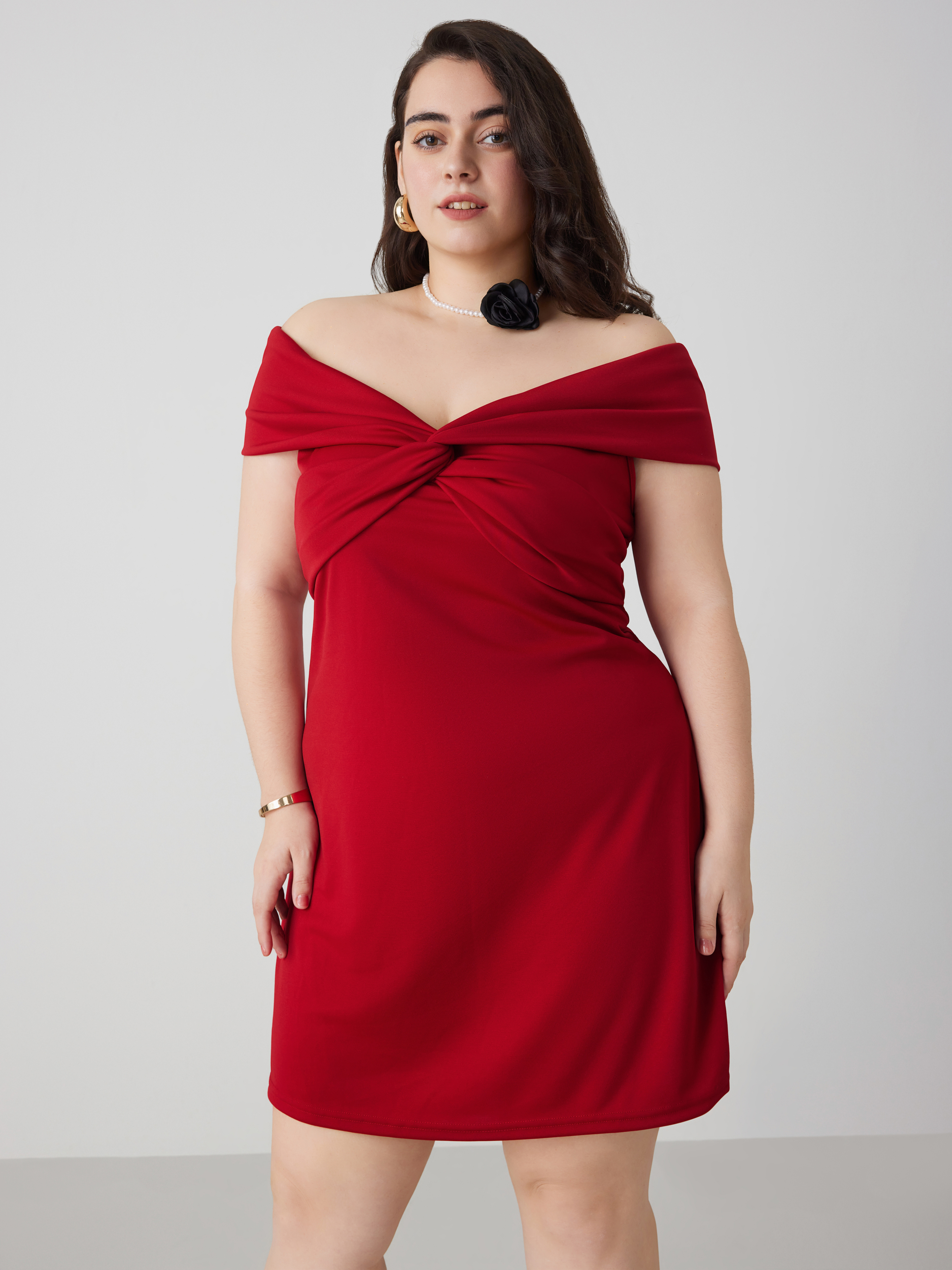 Jersey Jersey Off-shoulder Solid Twist Mini Dress Curve