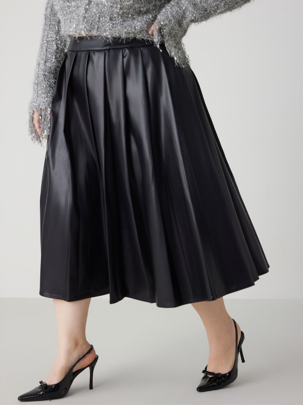  Kunstleder Mid Waist Plissee Maxirock Kurve & Plus