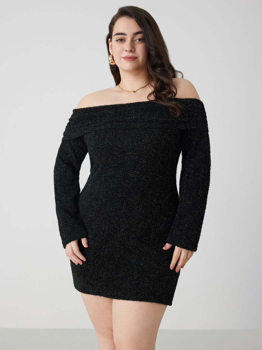 Metallic Off-shoulder Mini Dress Curve & Plus