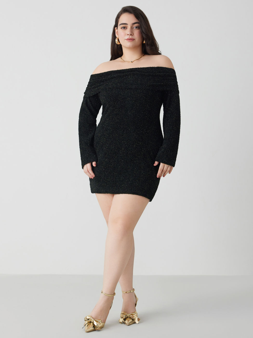 Metallic Off-shoulder Mini Dress Curve & Plus