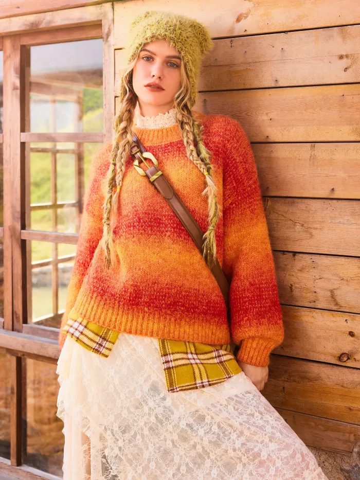 Knit Round Neckline Bowknot Graphic Sweater