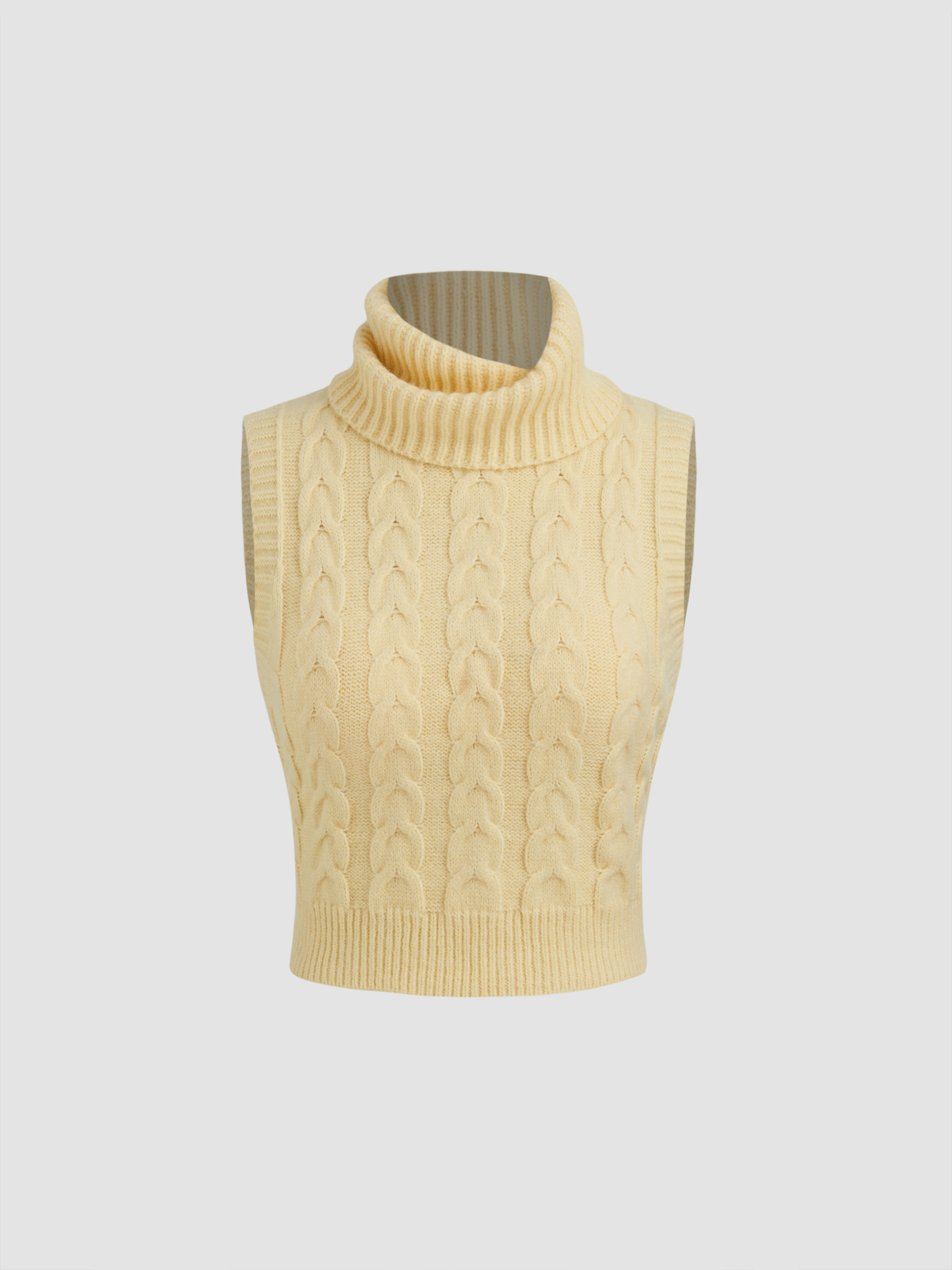 High Neck Solid Cable Knit Crop Vest For Daily Casual Work