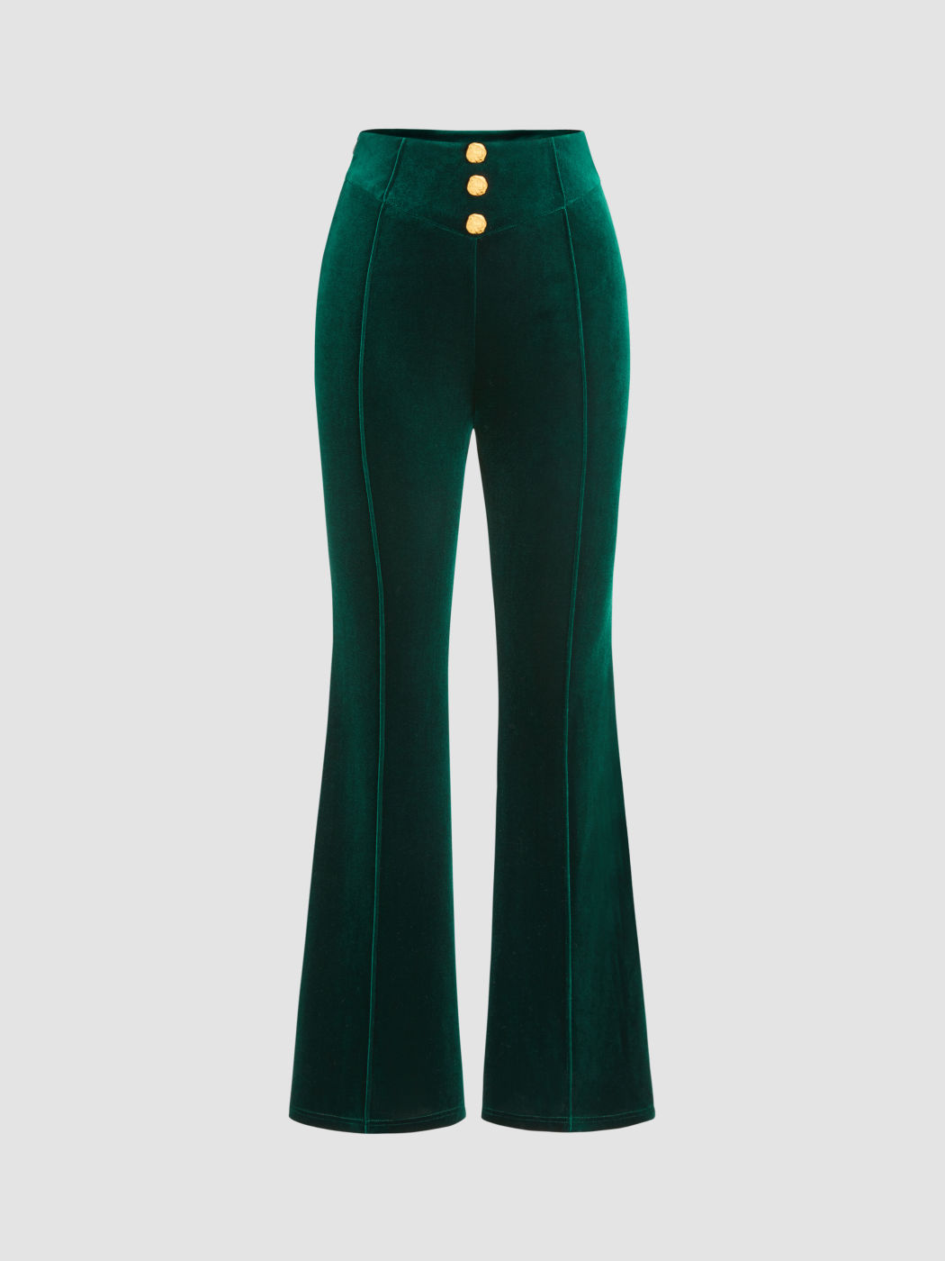 Velvet High Waist Button Flared Trousers