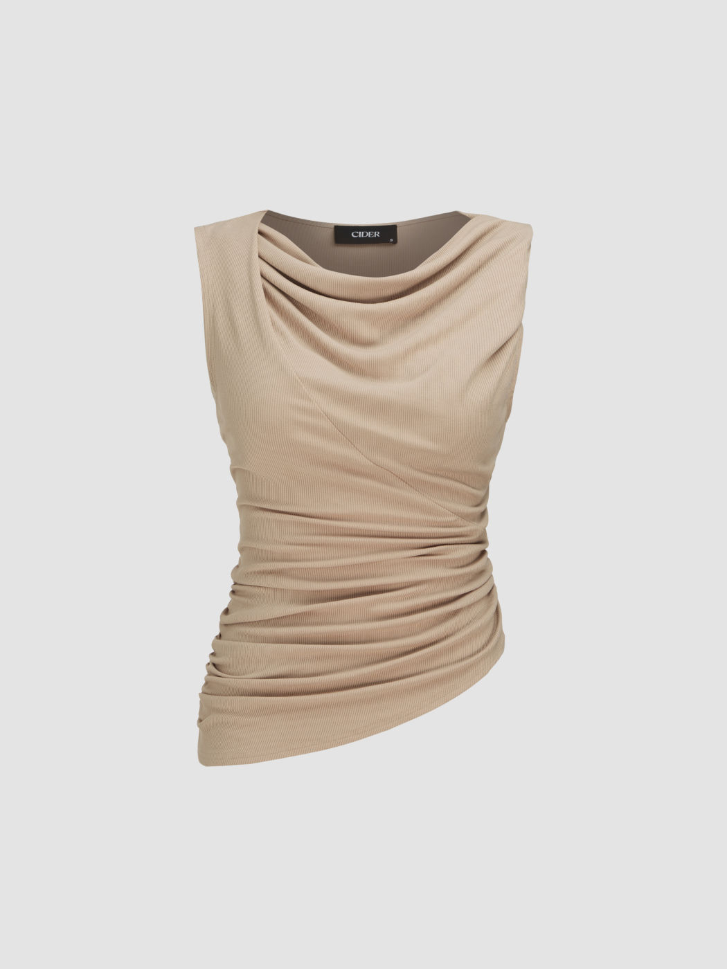 Cowl Neck Solid Ruched Crop Tank Top