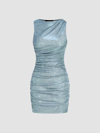 Star Glitter Ruched Mini Dress