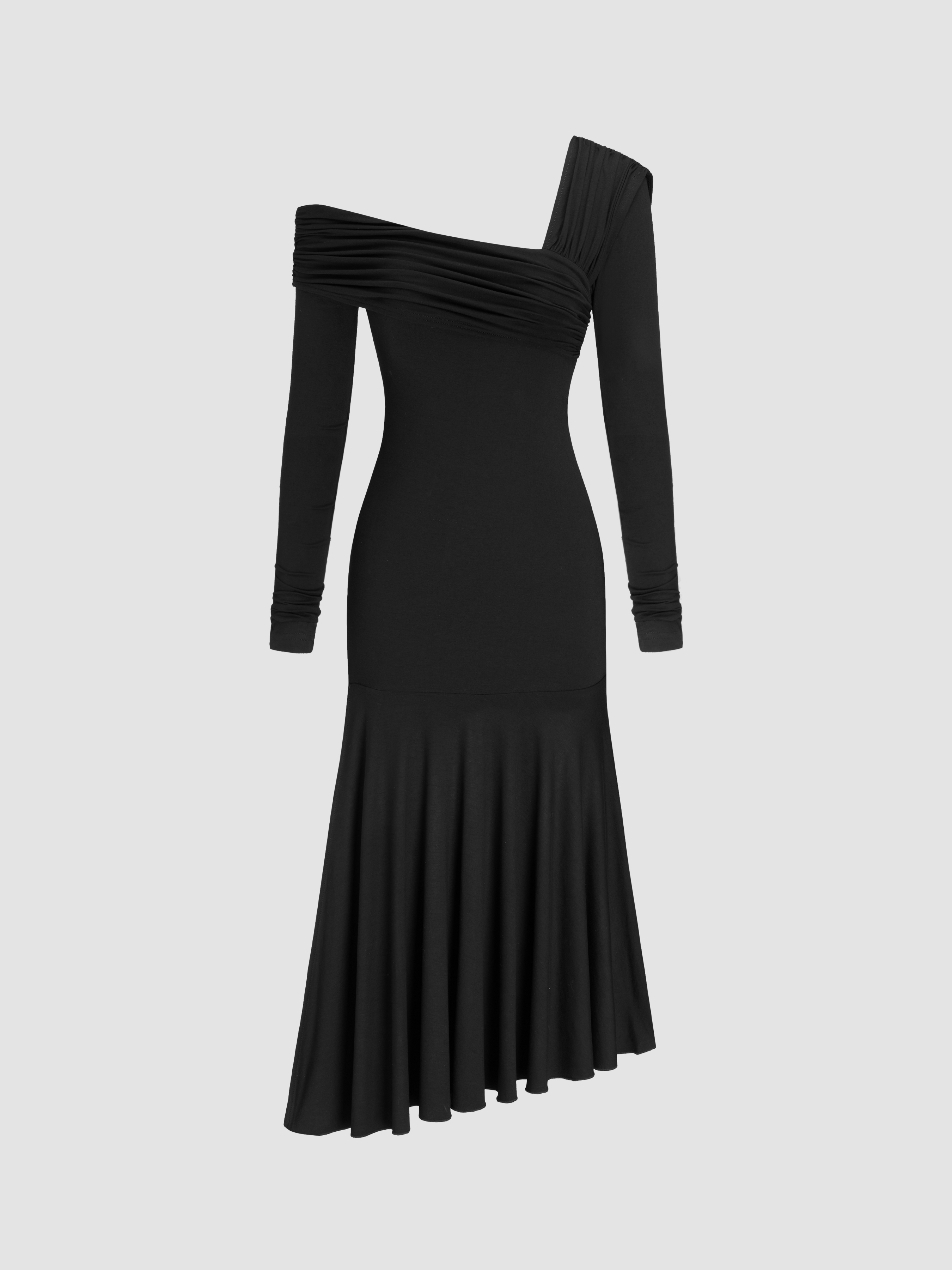 Asymmetric Ruched Sit Jersey Midi Dress