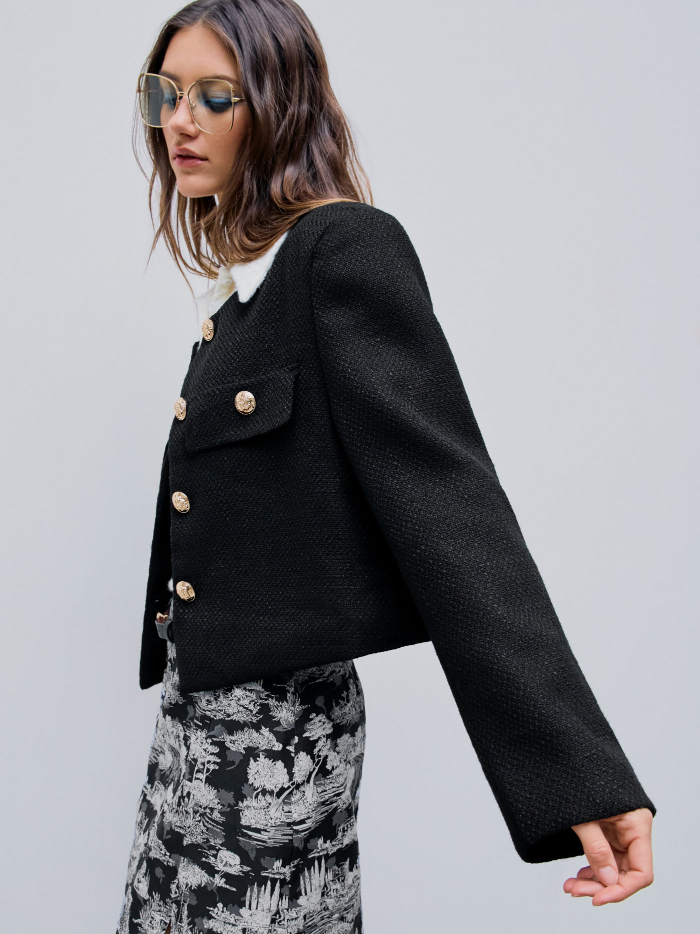 Giacca girocollo con bottoni in tweed