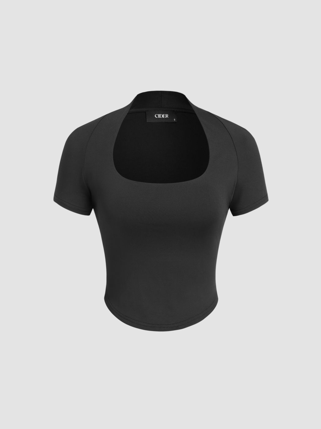 Crop Top solido a maniche corte con scollo quadrato