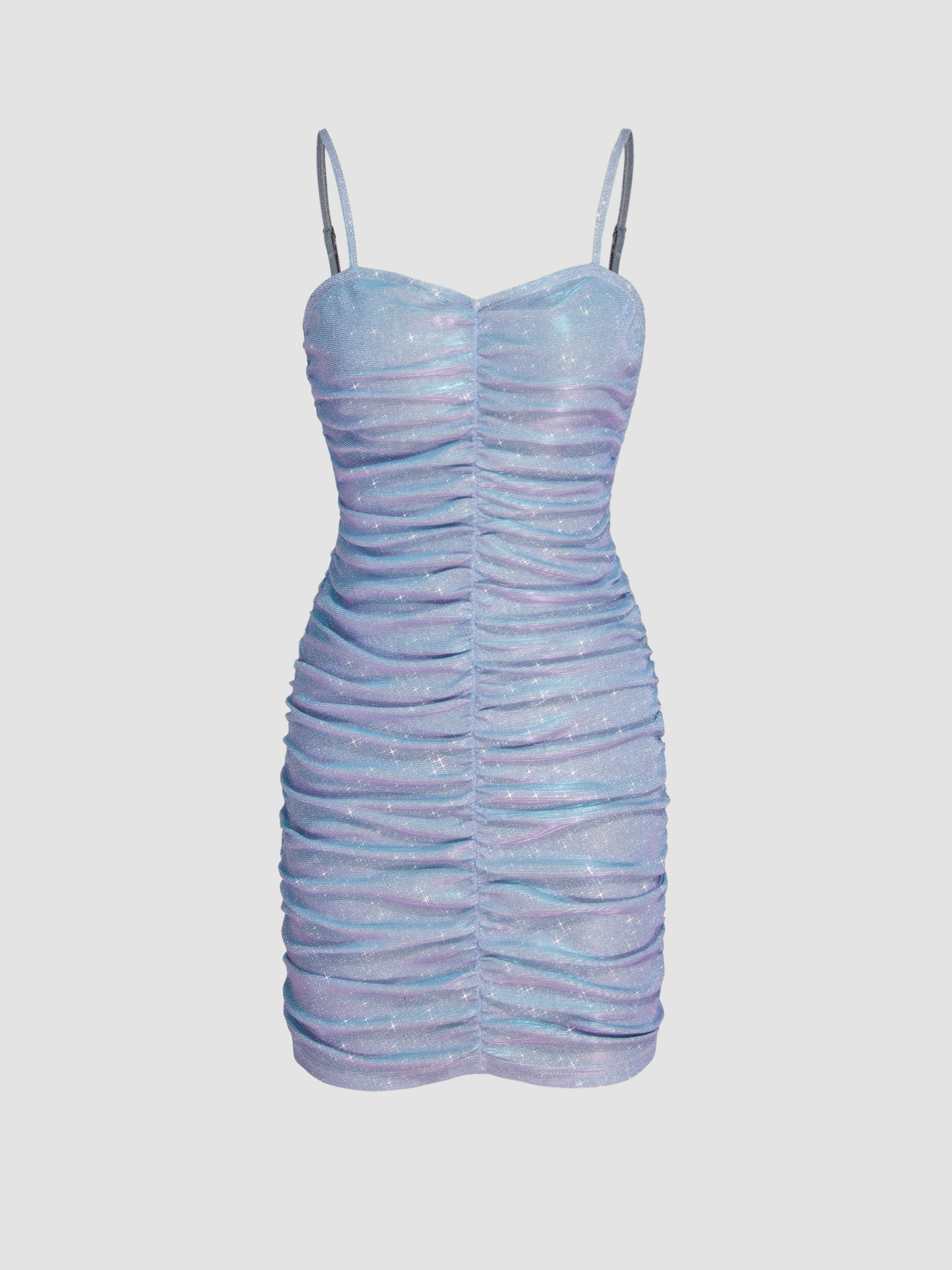 Asymmetrical Hem Glitter Ruched Drawstring Short Dress