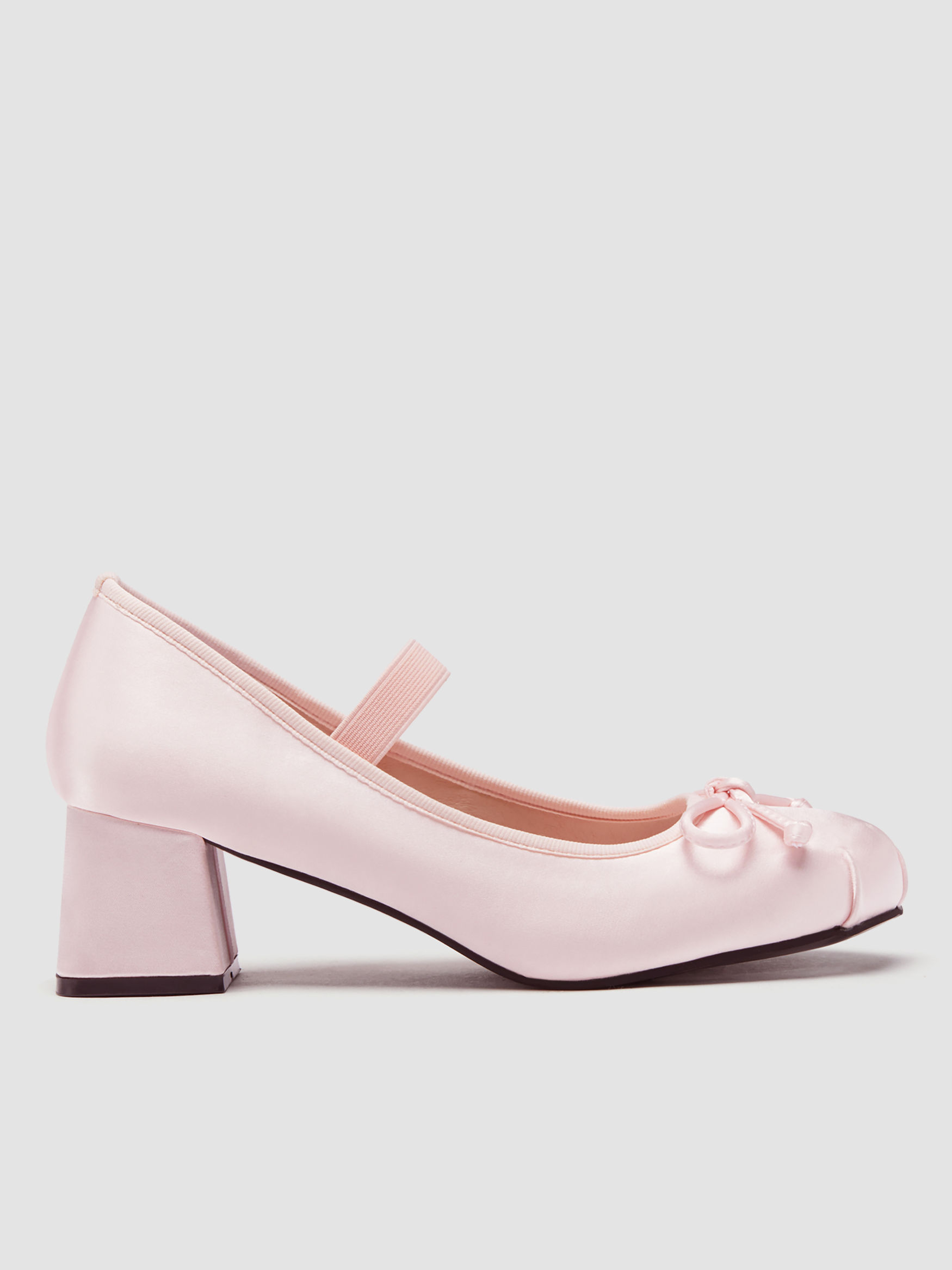 Bowknot Decor Satin Heeled Mary Jane Shoes