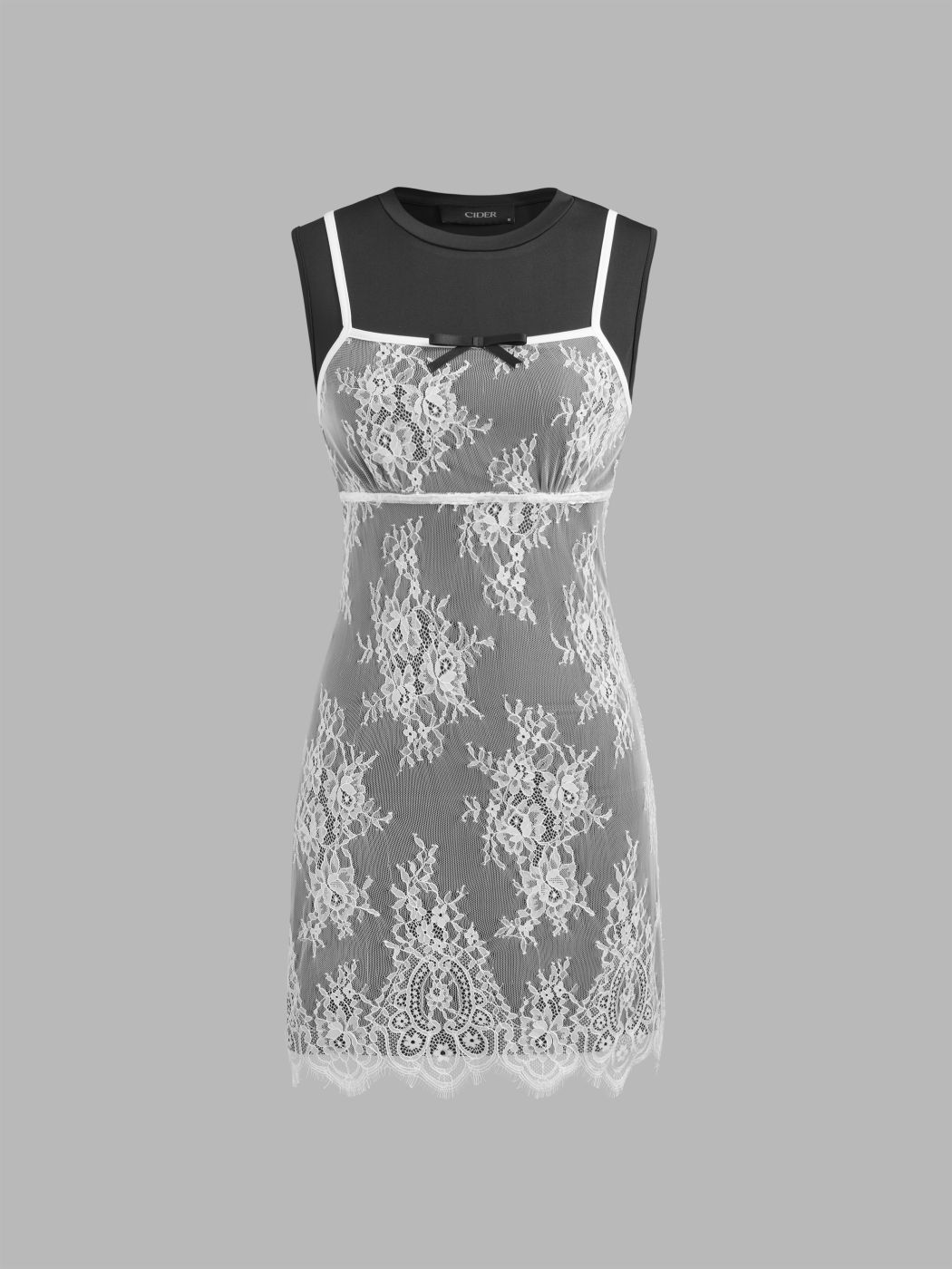 Lace Patchy Floral Bowknot Mini Dress