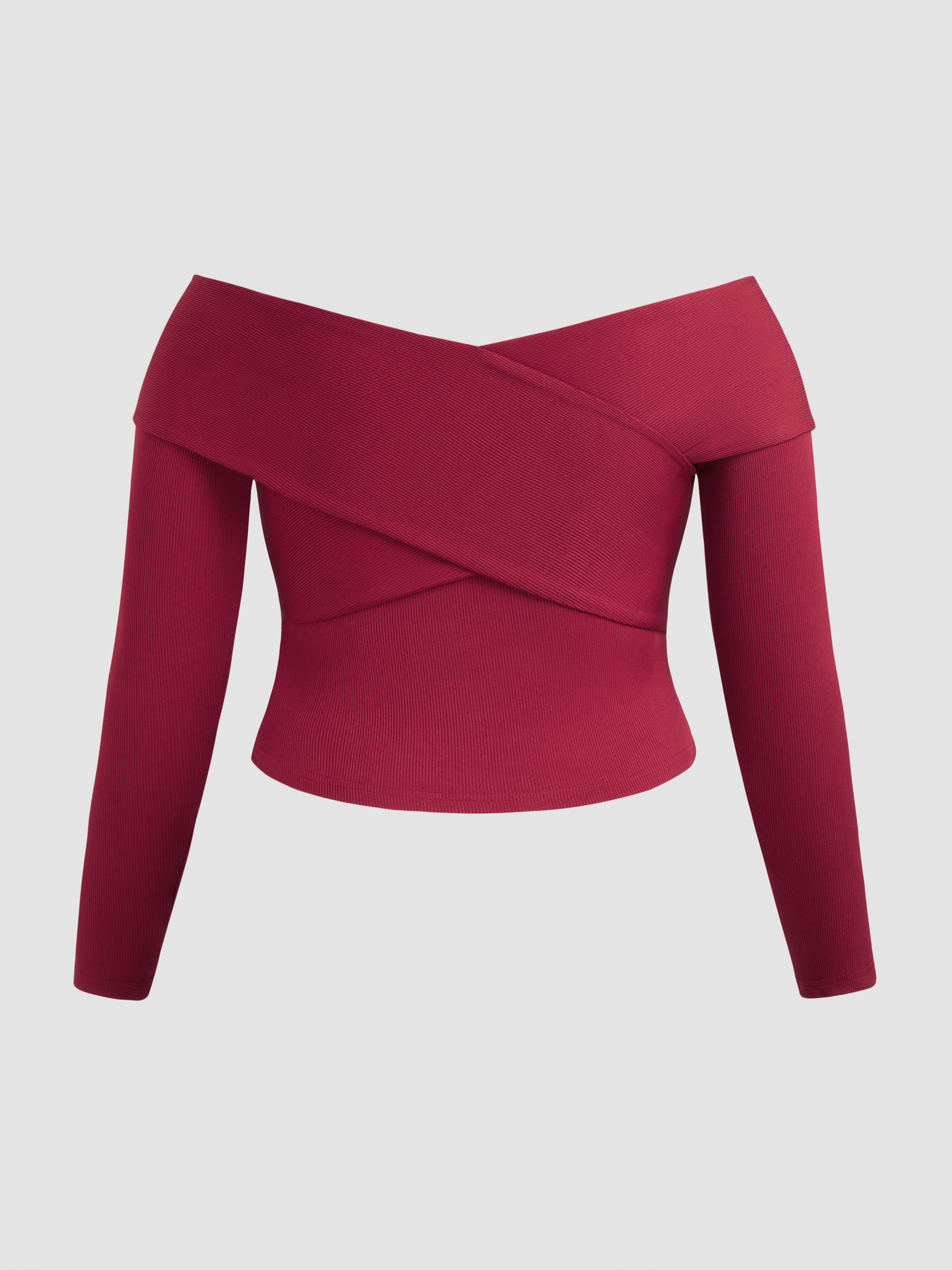 Knit Fabric Off-shoulder Solid Long Sleeve Jersey Top Curve