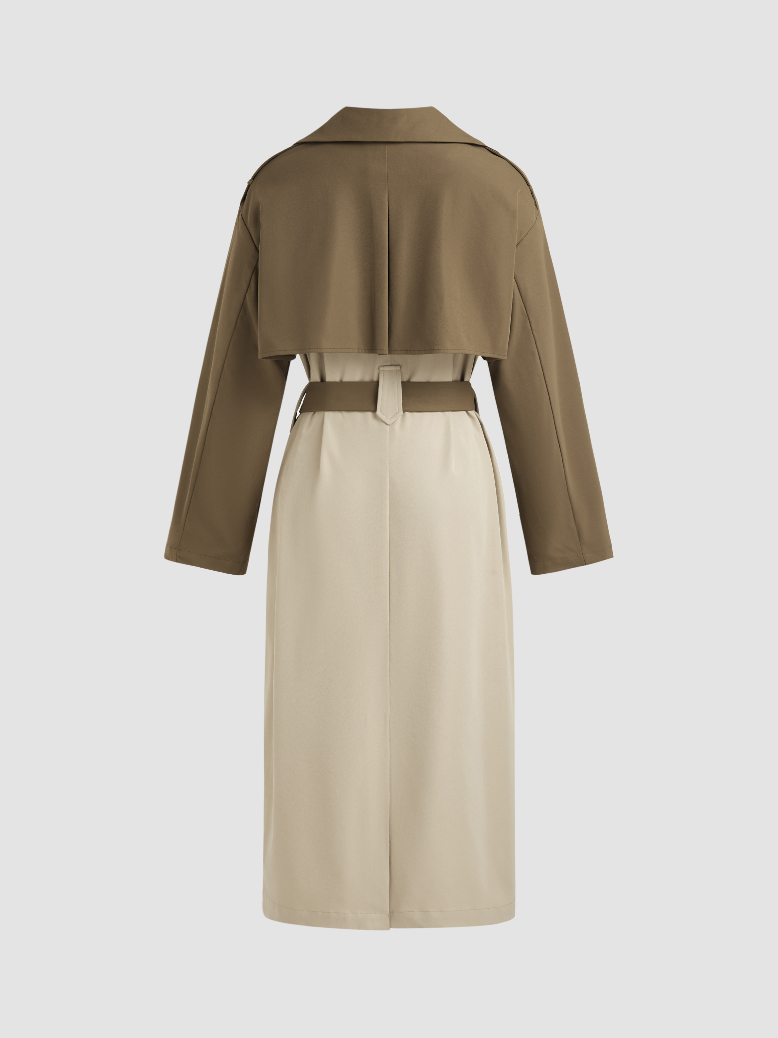 Woven Collar Solid Patchy Belted Trench Coat For Work Outdoor