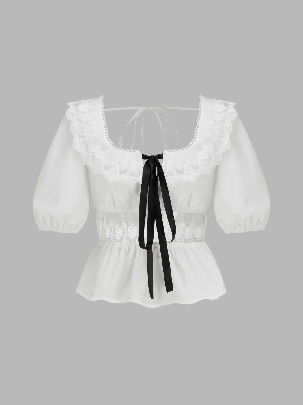 Woven Mesh Bowknot Short Sleeve Blouse For Daily Casual