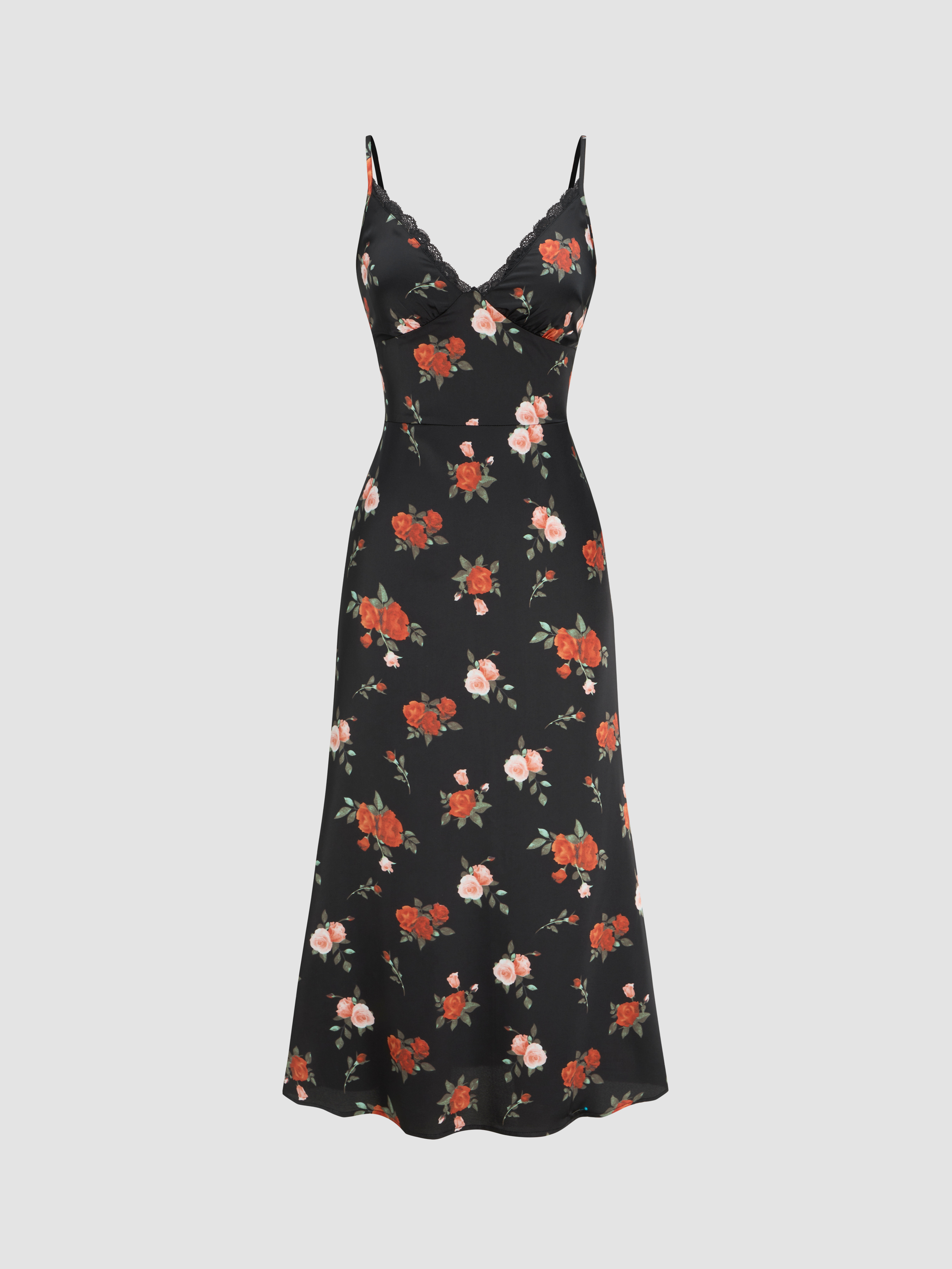 Material V-neck Floral Lace Ruffle Midi Dress For Occasion