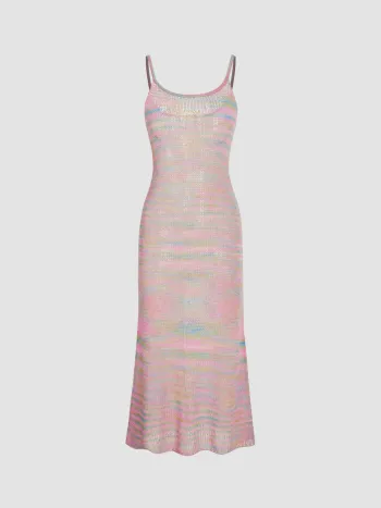 Knit Scoop Neck Striped Midi Dress