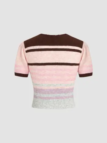 Collo rotondo a righe Maglia a manica corta Crop Top