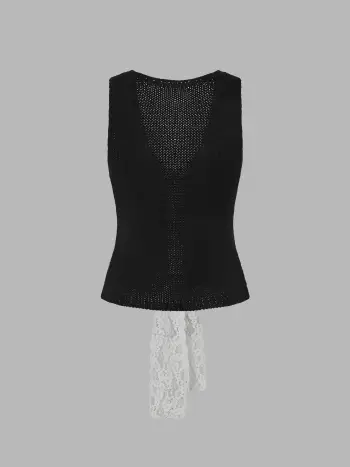 Gilet in maglia annodata con pizzo a contrasto