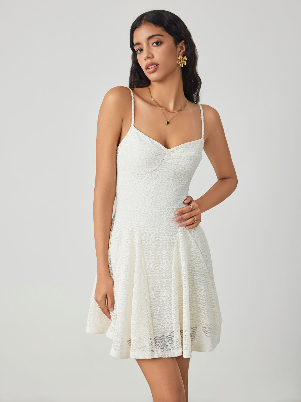 Mini dress with lace ruffles