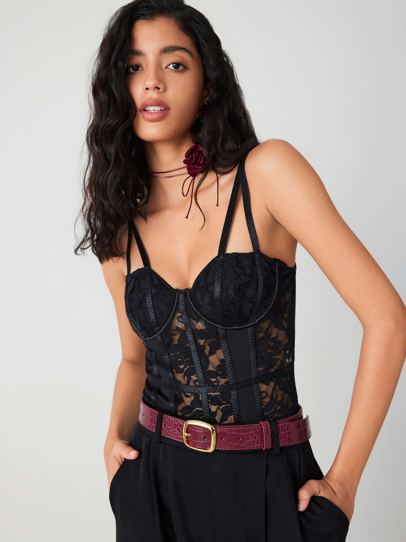 Lace Sweetheart Floral Corset Bodysuit