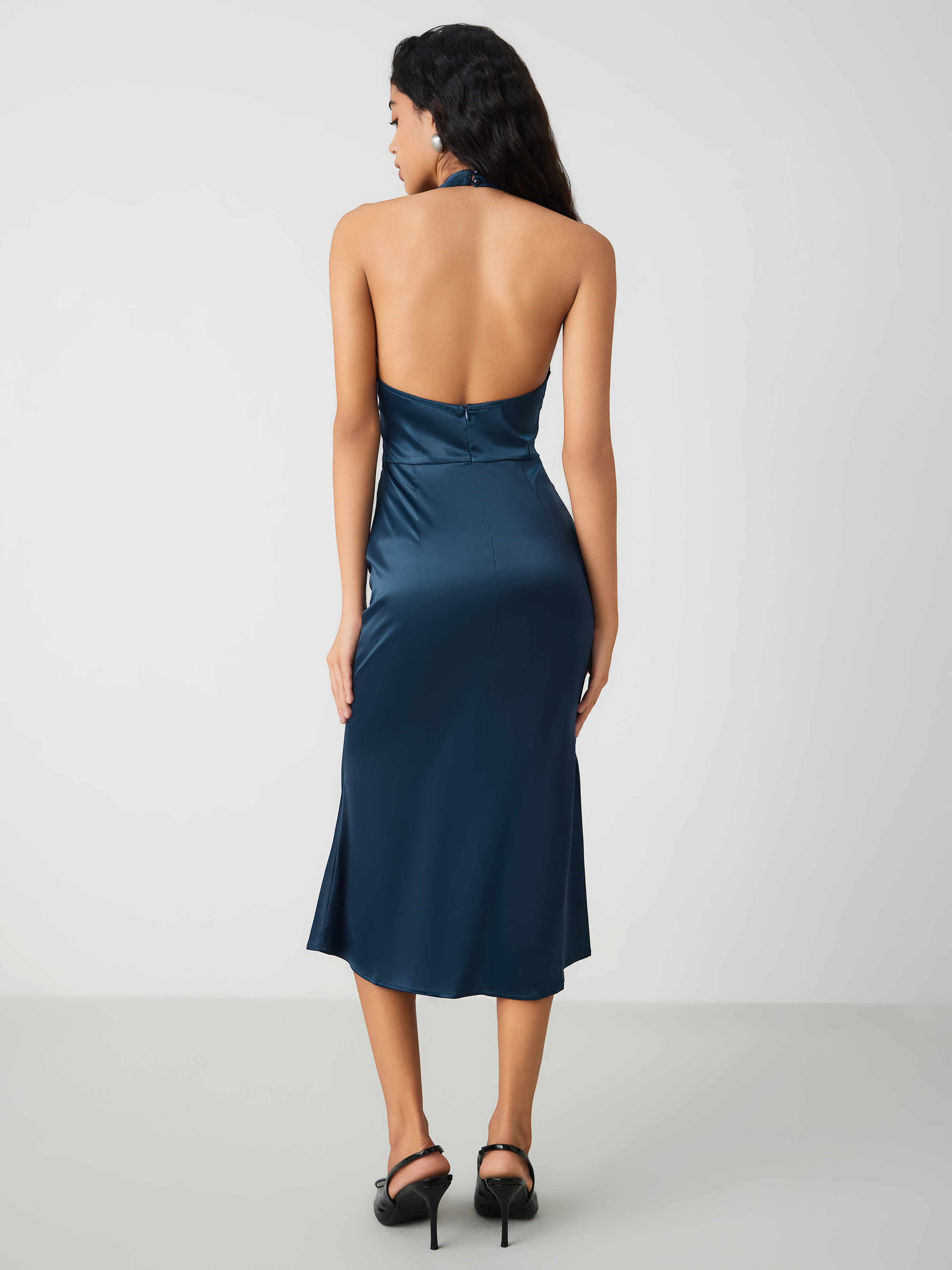 cider solid cross halter satin dress Shop Satin Satin Neckline Zipper Midi For Daily Casual Date Coffee Shop Party/Clubbing blue sequin dresses