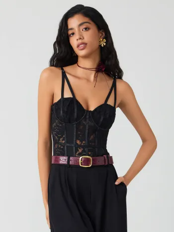 Lace Sweetheart Floral Corset Bodysuit