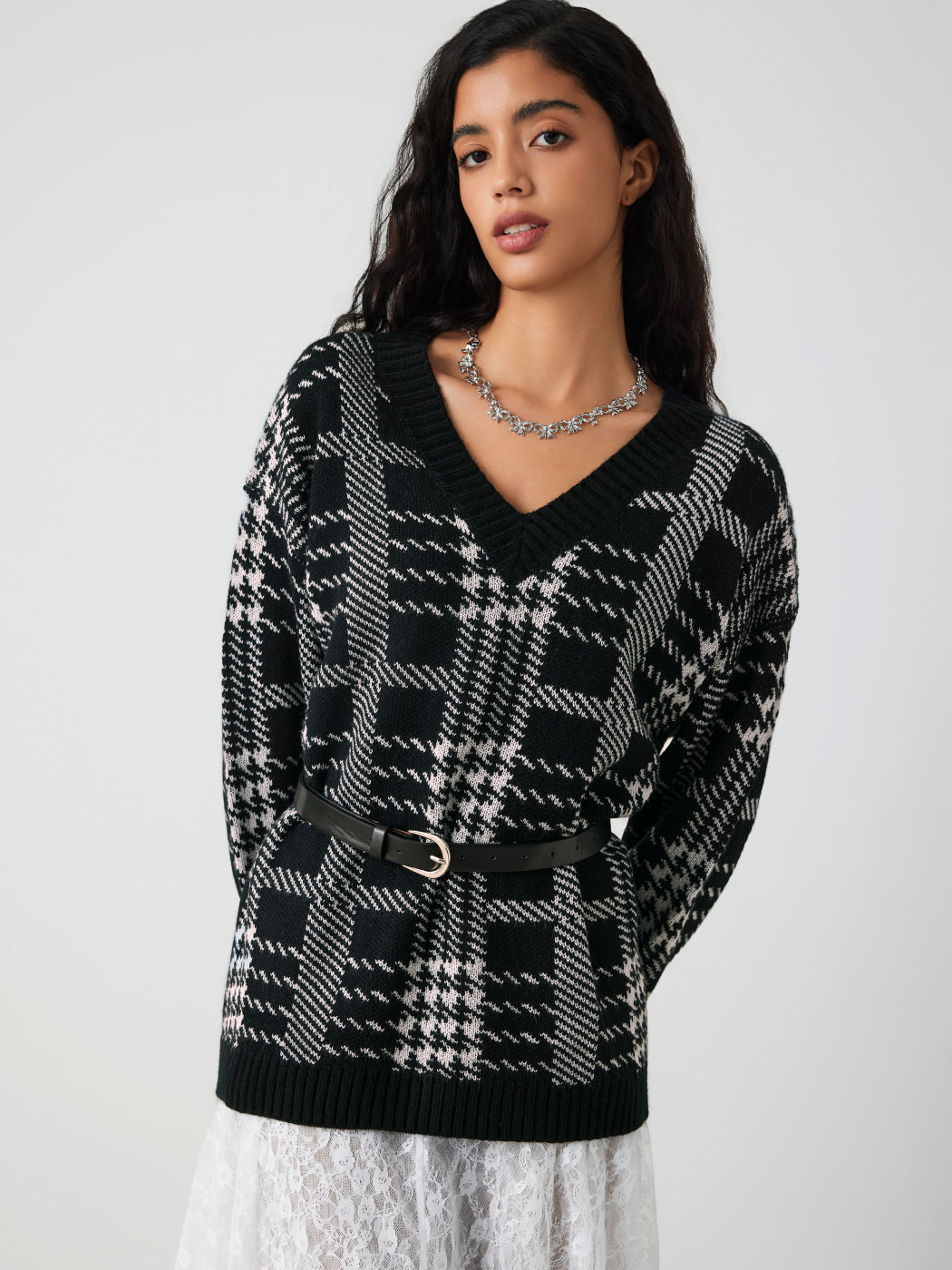 Pleated Long Sleeve Knit Sweater