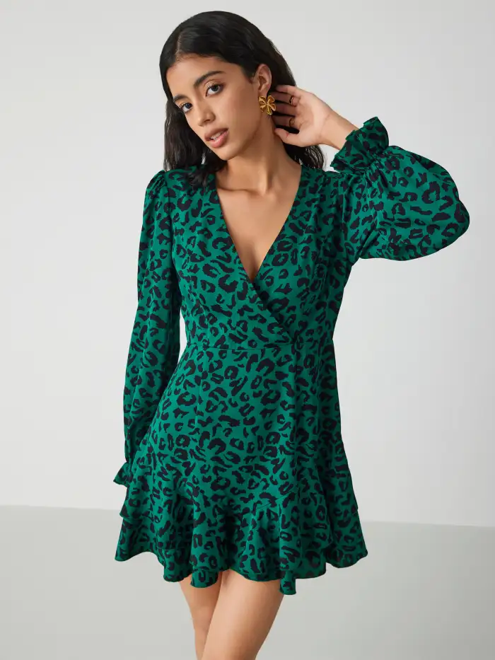 Graduation Dress Grad Dresses Drop Waist Dress V-neck Leopard Ruffle Hem Mini Dress For Date Party/Clubbing Graduation Dress Grad Dresses Drop Waist Dress V-neck Leopard Ruffle Hem Mini Dress For Date Party/Clubbing