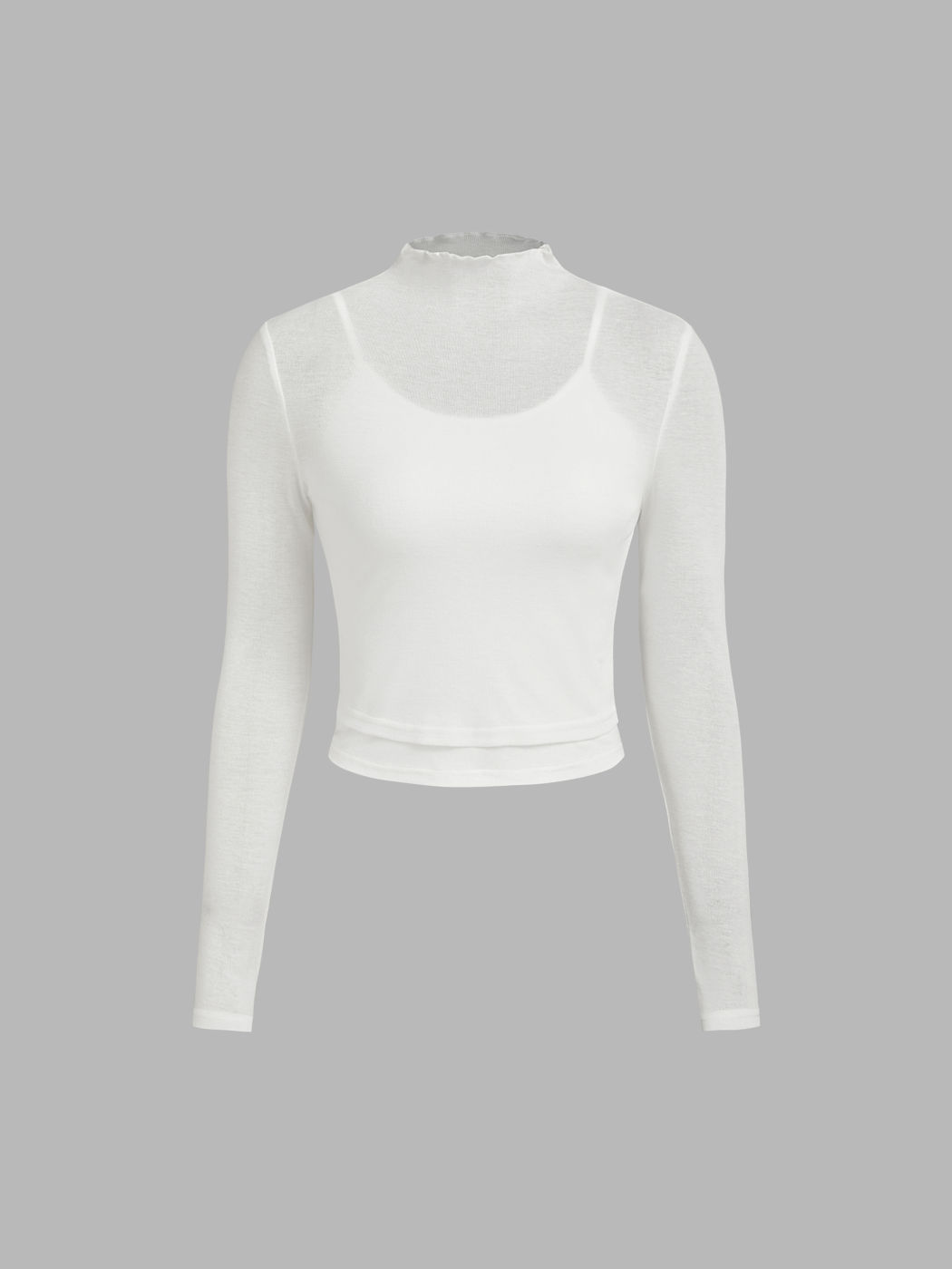 High Neck See-Through Long Sleeve Top With Cami Top
