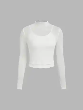 Top a collo alto con maniche lunghe trasparenti e top cami