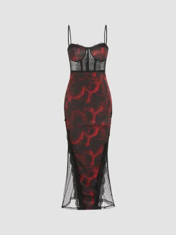 Mesh Lace Rose Floral Corset Maxi Dress