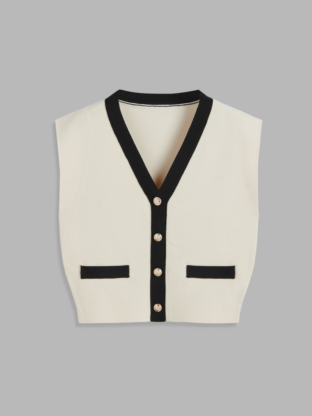 V-neck Contrasting Binding Button Knitted Vest For Coffee Shop Work