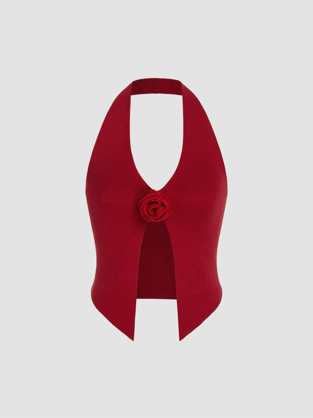 Halter Neck Rosette Knitted Crop Top