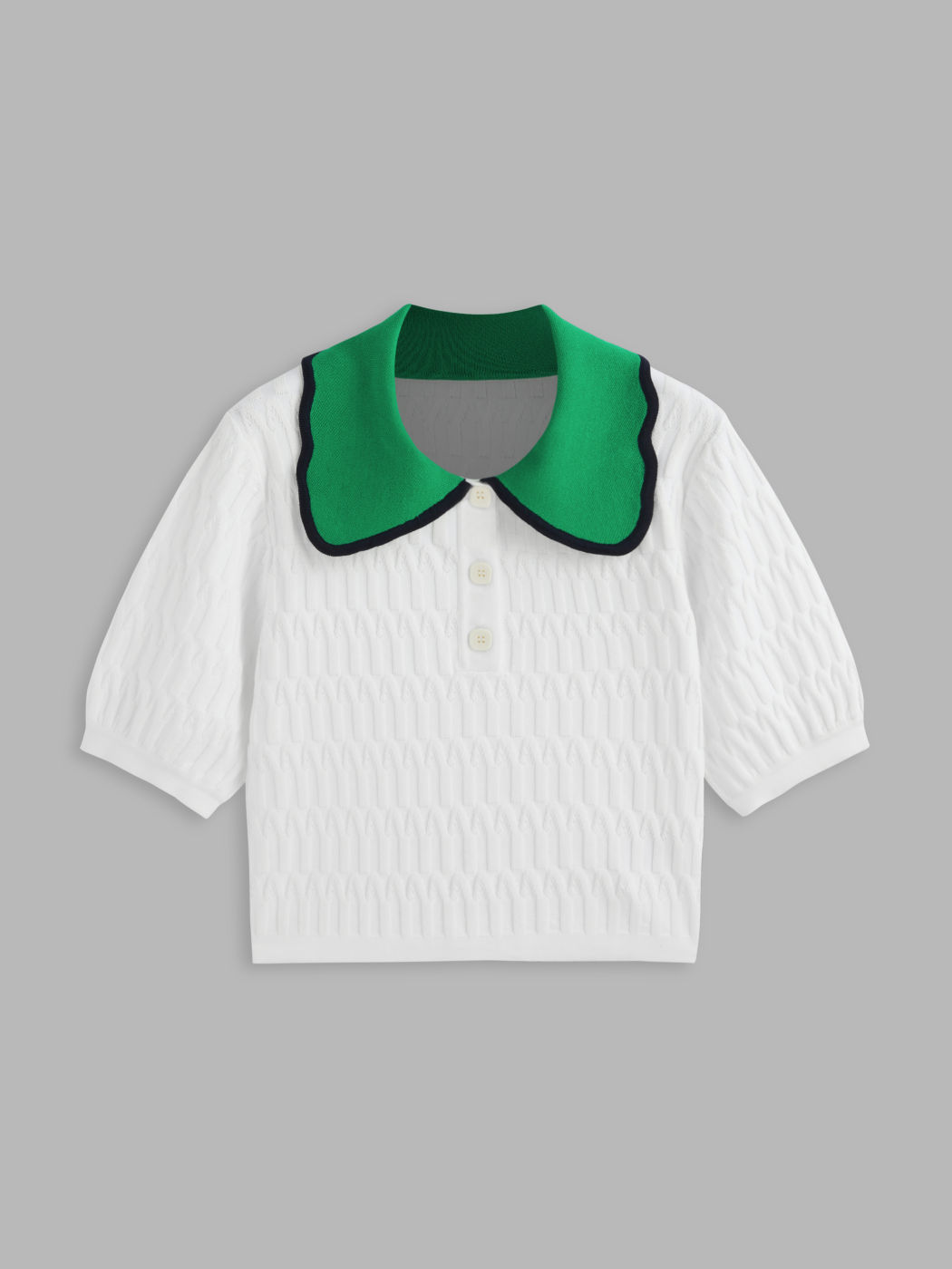Knitted Polo Contrasting Binding Crop Short Sleeve Top