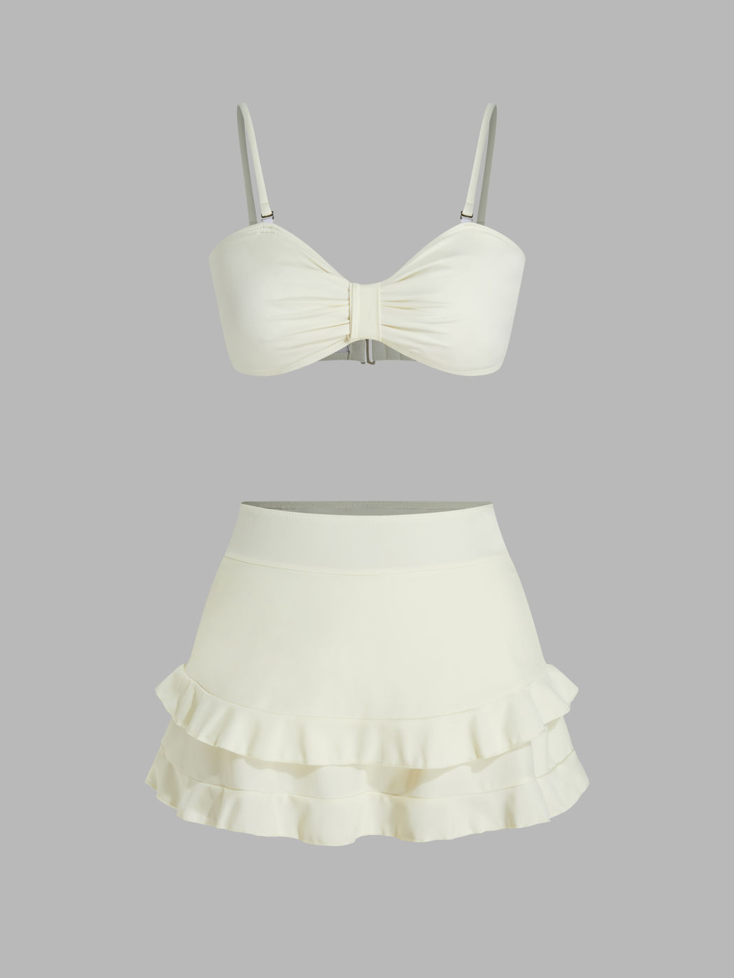 Shaping Solid Ruffle Hem Bikini Set