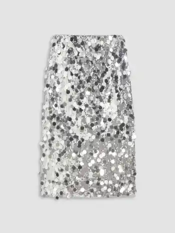  Pailletten Mittlere Taille Split Midi Rock