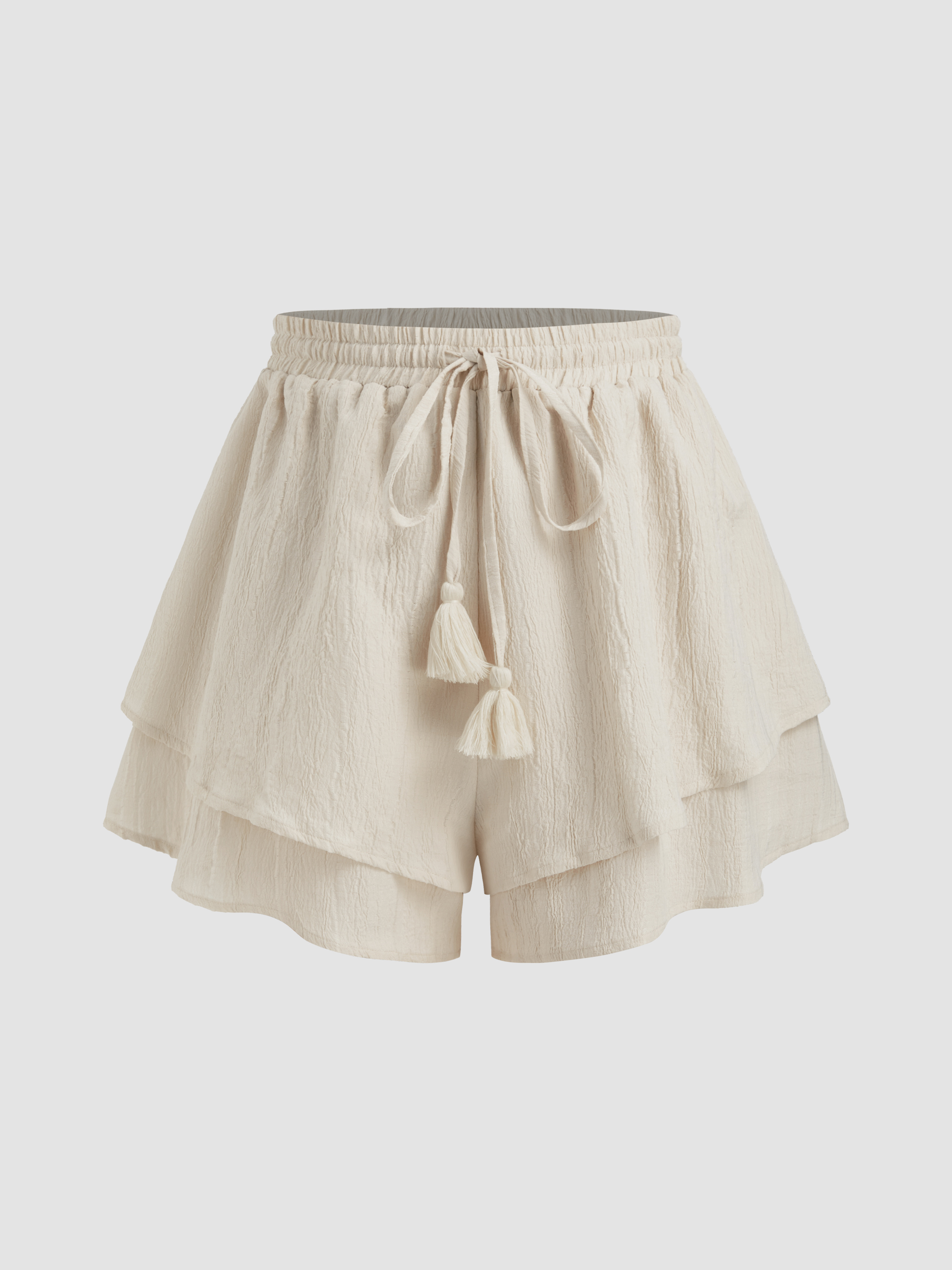 Women Shorts Plaid Ruffles Hem High Elastic Waist Short