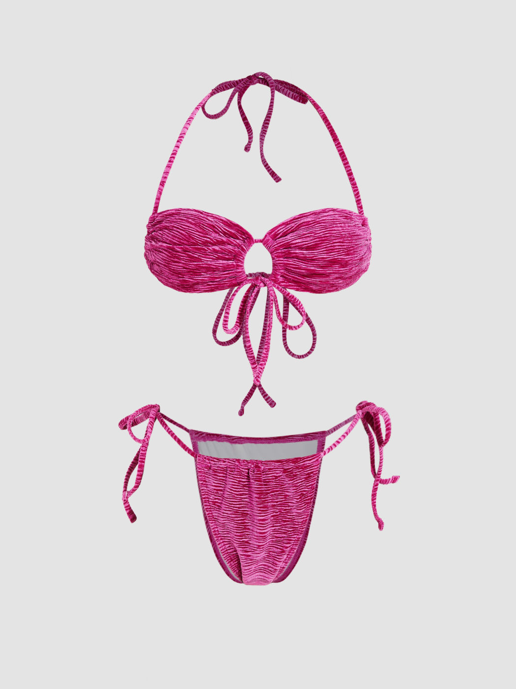 Velvet Halter Neck Triangle Thong Bikini Set