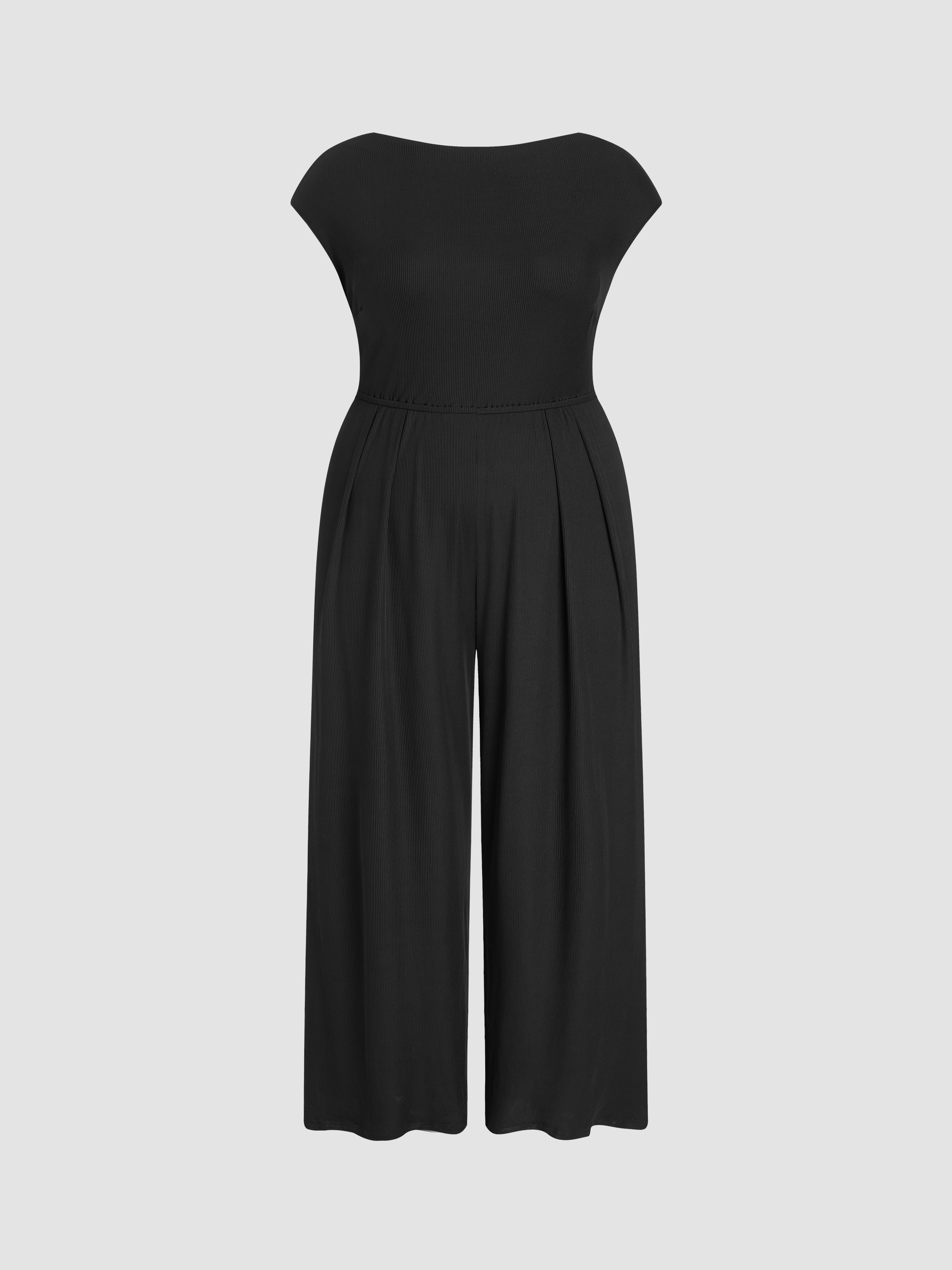 Ces Femme Boat Neck Long Sleeve Drawstring Jumpsuit