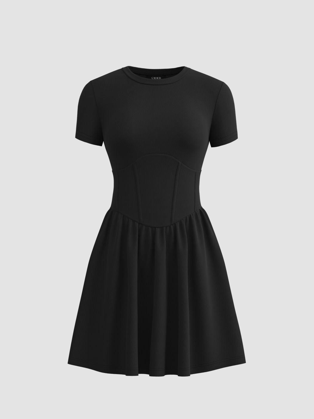 Round Neck Solid Corset Ruffle Knitted Mini Dress