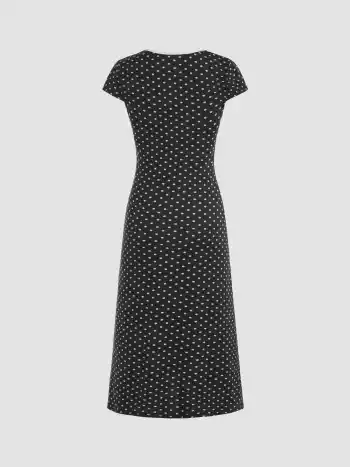 Strick-V-Ausschnitt-Polka-Dot-Bows-Midikleid